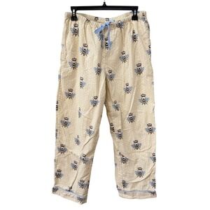 The Cat's Pajamas Pajama Pants Size M Cream Bee Honeycomb Print Cotton Flannel